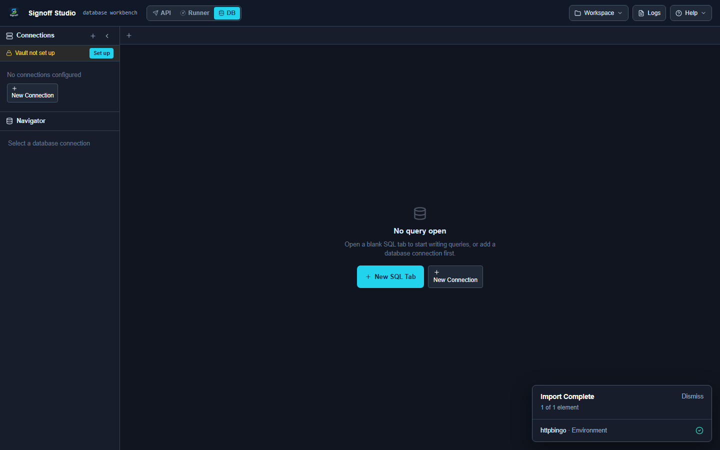 VS Code DB workbench
